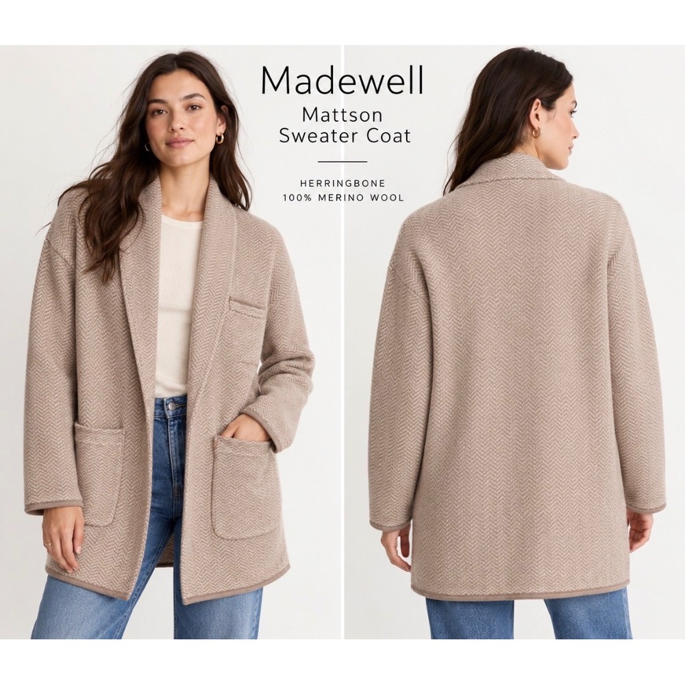 Madewell Mattson Herringbone Sweater Coat Cardigan 100% Merino Wool Sz S Blazer